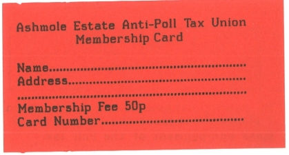 Ashmole anti poll tax union membership card back