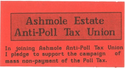 Ashmole anti poll tax union membership card front